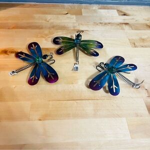 NWT 3 Piece Hanging Multicolored Metal Dragonflies Lot 5”x6”